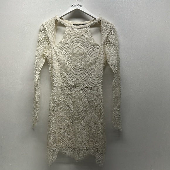 For Love & Lemons Dress Sheath Mini Lace Cut Out Long Sleeve Ivory Size Medium - Picture 5 of 9